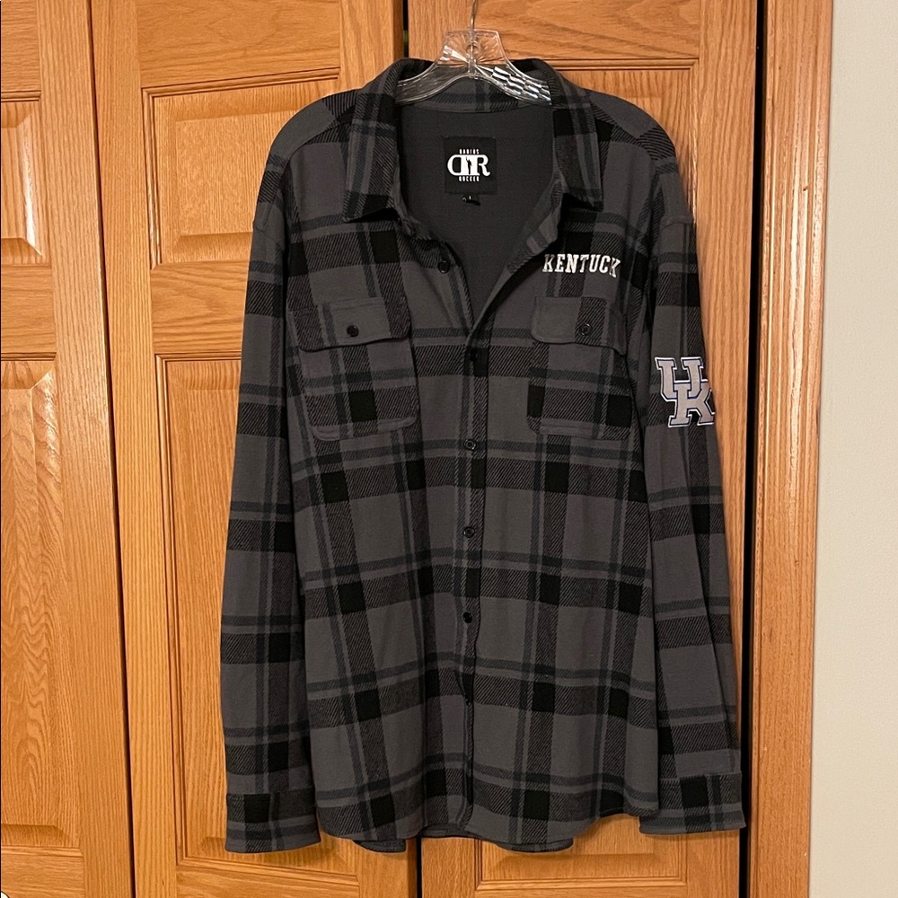 Men’s Darius Rucker Kentucky Black and Gray Plaid Button Down Flannel Shirt